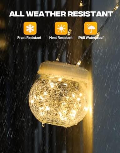 Solar Lantern Solar Lights Outdoor Waterproof 2-Pack, Solar Powered Hanging Lights Cracked Glass Hanging Globes for Christmas Decoration, Shepherd Hook, Garden Tree Ornaments, White Cap, Warm White - Image 4