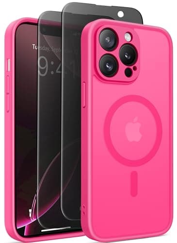 Magnetic for iPhone 13 Pro Max Case, Compatible with MagSafe,[Full Camera Protection][Privacy Screen Protector]Non-slip Matte Translucent Shockproof Phone Cover for iPhone 13 ProMax(Hot Pink) - Image 1