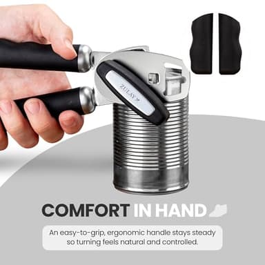 Zulay Kitchen Heavy Duty Stainless Steel Can Opener Manual with Bottle Opener - Rust Proof Manual Can Opener With Turn Knob & Comfy Soft Grip Handles - Black - Image 5
