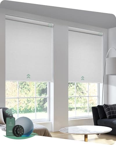 Yoolax Motorized Blinds with Remote, Blackout Smart Blinds Automatic Blinds for Windows, Electric Window Shades Compatible with Alexa Roller Window Shades with Valance (Jacquard White, 22" W x 72" H) - Image 1