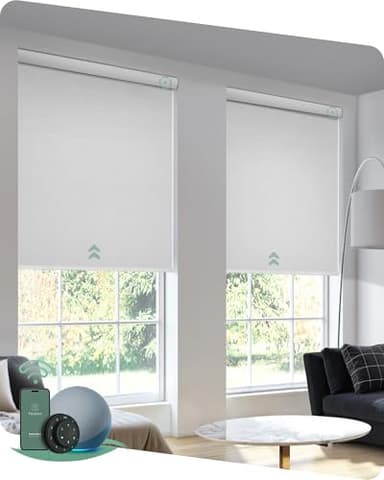Yoolax Motorized Blinds with Remote, Blackout Smart Blinds Automatic Blinds for Windows, Electric Window Shades Compatible with Alexa Roller Window Shades with Valance (Jacquard White, 22" W x 72" H) - Image 1