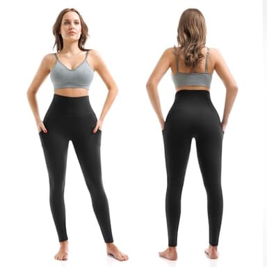 SINOPHANT High Waisted Leggings with Pockets Women, Full Length Capri Buttery Soft Stretchy Yoga Pants(Full Black,L-XL) - Image 2