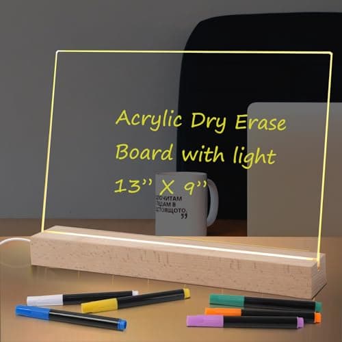 Acrylic Dry Erase Board with Light Up Stand for Desk 13 x 9, Clear Desktop Note Memo White Board Notepad Table LED Letter Massage Boards for Personal Creative Use Includes Dry Erase Markers - Image 1