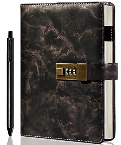 CAGIE Marble Diary with Lock for Girls, Waterproof Journal with Lock 192 Pages Secret Women Locked Diary with Pen, Password Locked Journals for Men and Boys, A5 Black - Image 1
