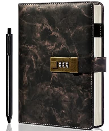 CAGIE Marble Diary with Lock for Girls, Waterproof Journal with Lock 192 Pages Secret Women Locked Diary with Pen, Password Locked Journals for Men and Boys, A5 Black - Image 1