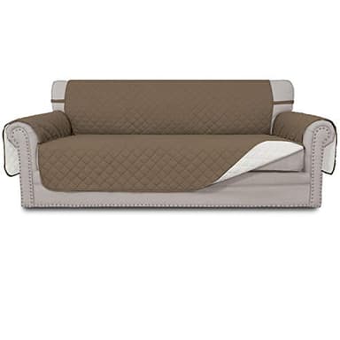 Easy-Going Reversible Couch Cover for 3 Cushion Couch Sofa Cover for Dogs Water Resistant Furniture Protector Cover with Foam Sticks Elastic Straps for Pet Cat (Sofa, Camel/Ivory) - Image 1
