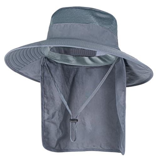 Sun Hats for Men Women Fishing Hat UPF 50+ Breathable Wide Brim Bucket Hats Summer UV Protection Safari Hat with Neck Flap Dark Grey - Image 1