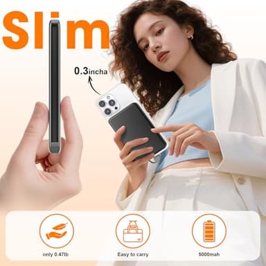 NZKEEYZI for MagSafe Portable Charger, 0.3" Ultra Slim 5000mAh Magnetic Power Bank, 25W PD Fast Charging Battery Pack with Built-in Cable, Travel Battery Bank for for iPhone 16/15/14/13/12, Black - Image 5