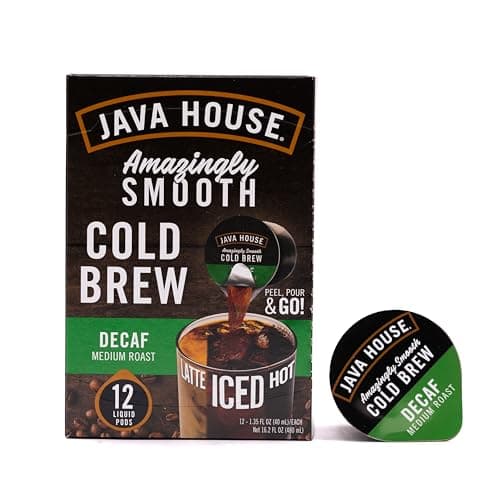 Java House Single-Serve Cold Brew Coffee Pods – Premium 100% Arabica Liquid Concentrate – Smooth & Bold Decaf Roast – 12 Pods – Ready Hot or Iced, Travel-Friendly, TSA Approved - Image 1