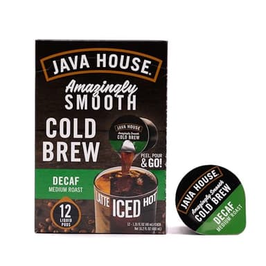 Java House Single-Serve Cold Brew Coffee Pods – Premium 100% Arabica Liquid Concentrate – Smooth & Bold Decaf Roast – 12 Pods – Ready Hot or Iced, Travel-Friendly, TSA Approved - Image 1