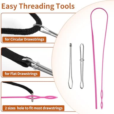 BEVTEE 12 Pcs Drawstring Cord, 60 Inch Hoodie String Replacement, Draw String with Threader Tool for Sweatpants Pants (Black/White) - Image 3