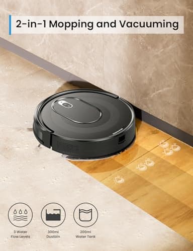 PSUK W7 Robot Vacuum and Mop Combo, 2 in 1 Mopping Robotic Vacuum Cleaner with Watertank and Dustbin, Self-Charging, Slim, Max 120mins Runtime for Hard Floor, Carpet Cleaning - Image 3