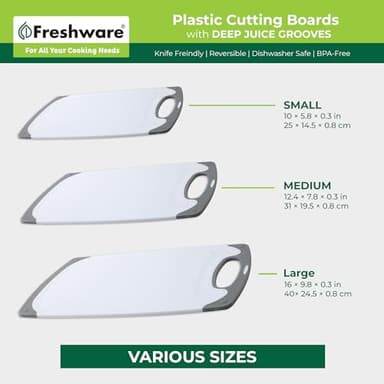 Freshware Cutting Boards for Kitchen, Chopping Board 3-Pack with Different Sizes, Juice Grooves and Non Slip Handles - Reversible, Large Cutting Board Set - Dishwasher Safe - Gray - Image 4