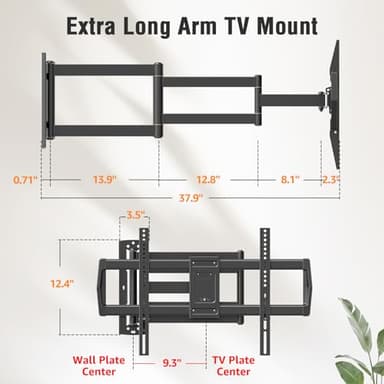 ELIVED Long Arm TV Wall Mount for Most 42-75 Inch TVs, 37.9 Inch Long Extension Corner TV Mount, Full Motion Wall Mount tv Bracket Swivel and Tilt, Holds up to 99 lbs. Max VESA 600x400mm, YD3038 - Image 7