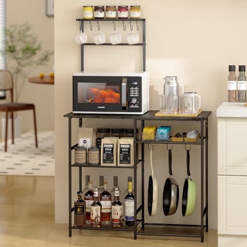 3IngSeagulls Baker's Rack for Kitchen with Storage, Microwave Stand with Adjustable Shelves, Kitchen Stand with 10 S Hooks, 6-Tier Coffee Bar Station, Kitchen Shelves for Spices, Pots, Gray - Image 1