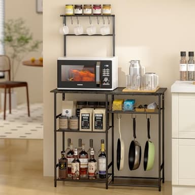 3IngSeagulls Baker's Rack for Kitchen with Storage, Microwave Stand with Adjustable Shelves, Kitchen Stand with 10 S Hooks, 6-Tier Coffee Bar Station, Kitchen Shelves for Spices, Pots, Gray - Image 1