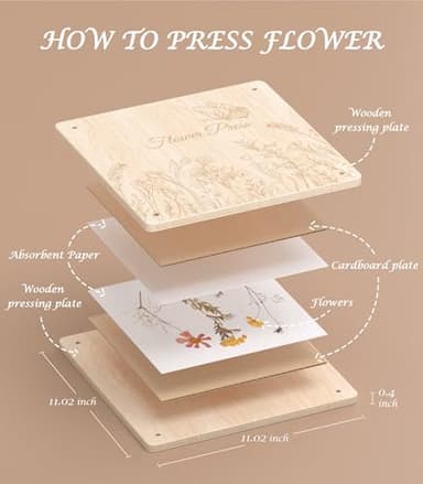Wakhow Flower Press Kit – 11" x 11" Large Wooden Flower Presser for Adults & Teens | DIY Bouquet Preservation & Dried Flower Art | Ideal Gift for Nature & Craft Lovers - Image 6