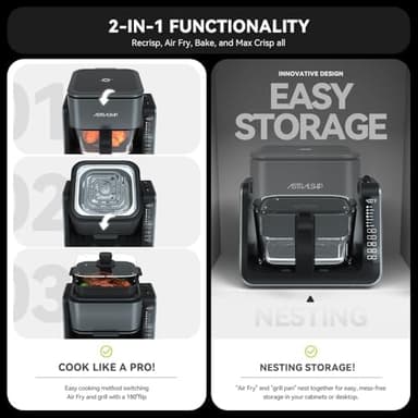 Astralship 2-in-1 Glass Air Fryer & Grill Combo, 4.2 QT + 1.3 QT Capacity, 7 Digital Presets, Small, Non-Toxic See-Through Glass Bowl, Low-Oil Healthy Cooking, Easy to Clean, Multi-Function Design - Image 5