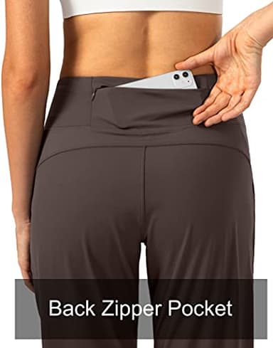Soothfeel Women's Joggers with Zipper Pockets High Waisted Athletic Workout Yoga Pants Joggers for Women Petite (Brown, XL) - Image 3