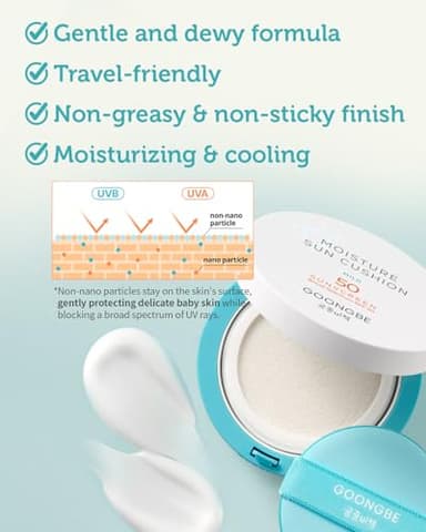 GOONGBE Moisture Sun Cushion Mild SPF 50 - Korean Moisturizing & Soothing Zinc Oxide Mineral Sunscreen - Travel Friendly Sun Cushion for Babies & Kids - Vegan, Reef-Safe, Allergen-Free, 0.81oz. - Image 3