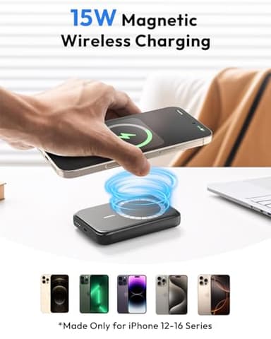 Bilivein Magnetic Phone Charger 10000mAh, 15W Wireless Portable Phone Charger, 20W USB C Fast Charging Magnetic Battery Pack for iPhone 16/15/14/13/12 Series-Black - Image 2