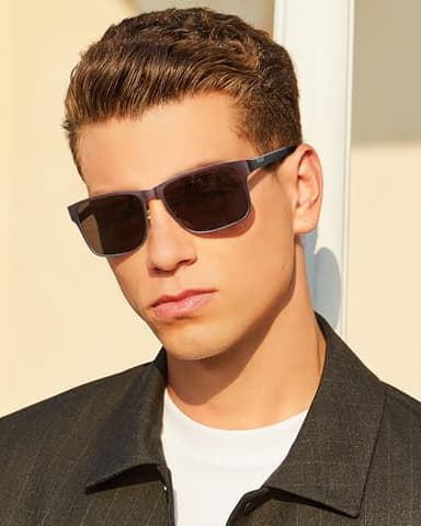 CARFIA Metal Mens Sunglasses Polarized - UV400 Protection Cool Shades with Grid Pattern & Leather Case CA5223 - Image 3
