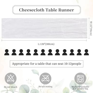 6 Pack White Cheesecloth Table Runner 10FT Long Boho Gauze Table Runner Rustic Sheer Runner for Wedding Bridal Baby Shower Birthday Party Table Decor Thanksgiving Christmas Decorations - Image 3