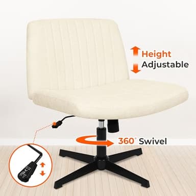 NEO CHAIR Criss Cross Chair No Wheels Armless Cross Legged Office Desk Wide Comfy Vanity Makeup Chair Adjustable Computer Task for Home Office Fabric (Beige) - Image 7