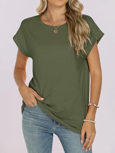 ANRABESS Womens Tops Summer Cap Sleeve Basic Tee Shirts 2025 Trendy Loose Fit Casual Dressy Business Work Tshirts Clothes Army Green Large - Image 3