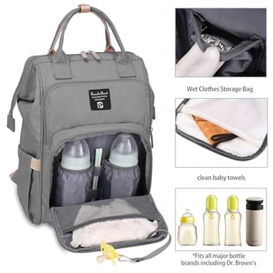 Pomelo Best Diaper Bag Backpack Stylish Waterproof Multifunctional Large Baby Bag with Changing Mat and Stroller Straps (Light Grey) - Image 3