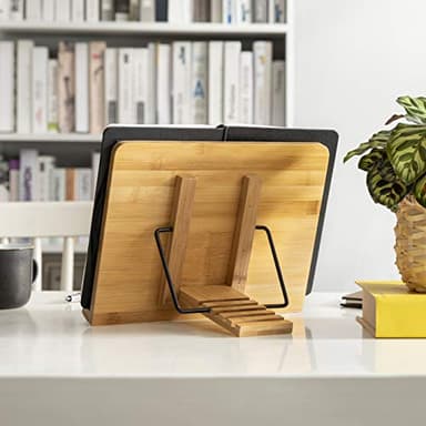 wishacc Bamboo Book Stand, Adjustable Book Holder Tray and Page Paper Clips-Cookbook Reading Desk Portable Stable Hard-Wearing Lightweight Bookstand-Textbooks Books - Image 5