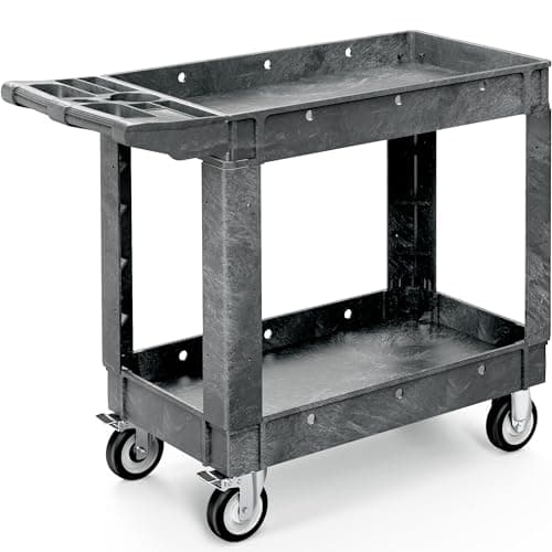 YITAHOME Utility Cart on Wheels, 550 lbs Capacity Service Cart, 40 x 17 Inch Rolling Work Carts, 2 Shelf Heavy Duty Plastic Cart Suitable for Warehouse, Garage, School & Office, Cleaning, Gray - Image 1