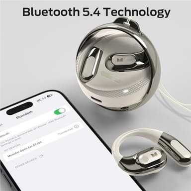 Monster Open Ear Headphones AC330, Wireless Earbuds Bluetooth 5.4 with Clear Talk, Stylish Rotating Case with Lanyard, Type-C Charging, Comfort Fit, 24H Playback, IPX5 Water Resistant, White - Image 6