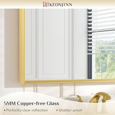 Keonjinn Gold Bathroom Mirror 40 x 30 Inch, Brushed Gold Mirror for Over Sink, Aluminum Alloy Framed, Square Corner, Modern Farmhouse, Large Rectangular Vanity Mirror for Wall(Horizontal/Vertical) - Image 6