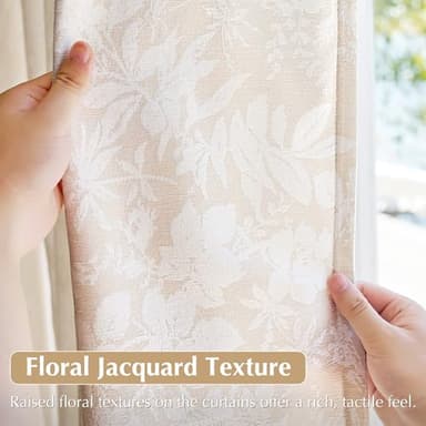 Cute Floral Velvet Curtains 102 Inches Long 2 Panels for Bedroom Rod Pocket Light Filtering Drapes Soft Chenille Textured Airy Modern Farmhouse Living Room Window Drapes Morandi Decor 52x102 Beige - Image 4