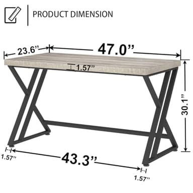 LVB Grey Desk, Industrial Wood Home Office Computer Desk for Bedroom, Farmhouse Metal Wooden Study Work PC Gaming Writing Table, Modern Simple Executive Writing Desk, 47 Inch, Light Gray - Image 2