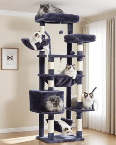 Gitelsnour Cat Tree, Cat Tower for Large Cats with 2 Big Platforms, 2 Baskets, condo and Toys, 63" Cat Scratching Posts for Indoor Cats, Smoky Gray GCT020G - Image 1