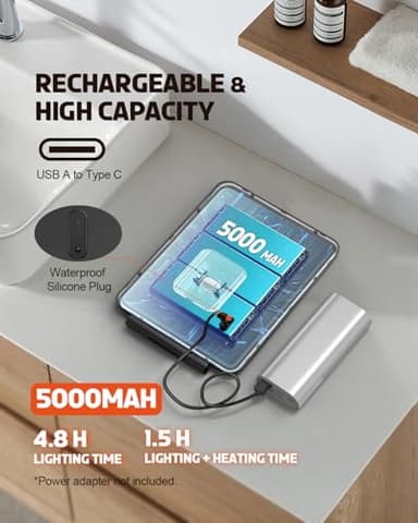 Widitn Heated Shower Mirror Fogless for Shaving, 3 Color Dimmable Lights Shower Mirror Fogless, Rechargeable Anti-Fog Shaving Mirror with Razor Holder, Storage Tray, Squeegee - Image 5