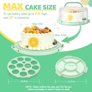 Ohuhu Cake Carrier with Lid and Handle, BPA-Free Cake Containers Cake Holder for 10 inch Cake with 2 Handles Cupcake Carrier - Plastic Cover Two Sided Base for Transport Pies Nuts Fruit Perfect Gifts - Image 6