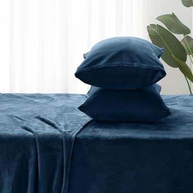 BEDELITE Flannel Sheets King Size Navy - Super Soft Fleece Sheets Set Fluffy Extra Plush, 4 Piece(Include Fitted Sheet, Flat Sheet, 2 Pillowcases) - Image 7