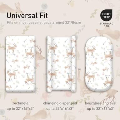 Gllquen Baby Bassinet Sheets 4 Pack, Breathable Cozy Fitted Mattress Sheet, Elastic Travel Crib Fashionable Floral Pattern, Standard Cradle Safe Sheets for Baby Boys Girls 32"x16"(Deer & Rose) - Image 4