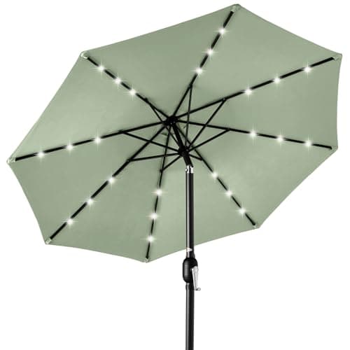 Best Choice Products 10ft Solar Polyester LED Lighted Patio Umbrella w/Tilt Adjustment and UV-Resistant Fabric - Sage Green - Image 1
