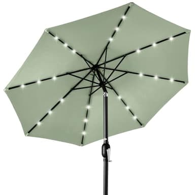 Best Choice Products 10ft Solar Polyester LED Lighted Patio Umbrella w/Tilt Adjustment and UV-Resistant Fabric - Sage Green - Image 1