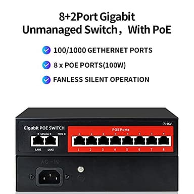 8 Port Gigabit PoE Switch with 2 Gigabit Uplink,802.3af/at Compliant,120W Built-in Power,Unmanaged Metal Plug and Play - Image 7