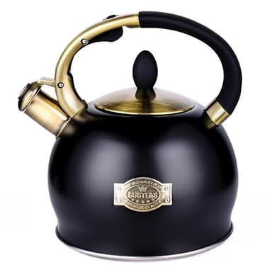 SUSTEAS Stove Top Whistling Tea Kettle - Food Grade Stainless Steel Teakettle Teapot with Cool Touch Ergonomic Handle, With 1 Silicone Pinch Mitt Included, 2.64 Quart(BLACK) - Image 1