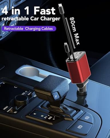 Retractable Car Charger 4 in 1, Compatible with iPhone 17 Car Charger Fast Charging, Type C Retractable Fast Car Charger, 69W USB C Car Charger Adapter for iPhone 17/16/15/14/Galaxy/Pixel - Image 2