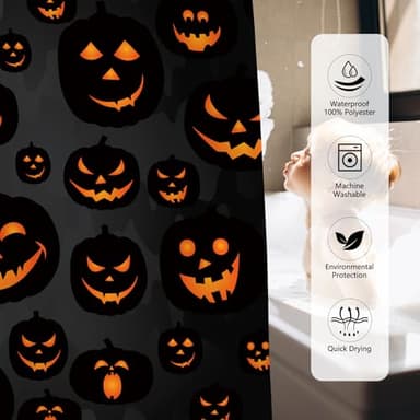 MEHOFOND Halloween Pumpkin Shower Curtain Evil Pumpkin Shower Curtain Black Fall Shower Curtains for Bathroom Decor Washable Durable Fabric Shower Curtains 72x72 inch - Image 7