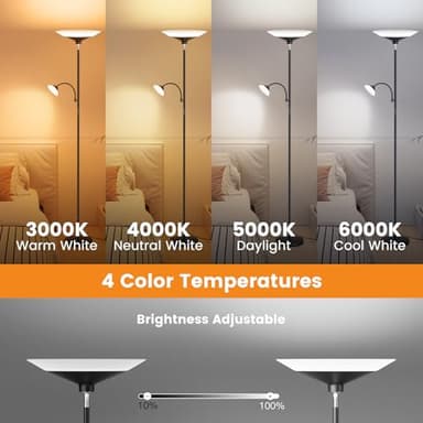 SIBRILLE Upgraded 2-in-1 Torchiere Floor Lamp, Dimmable Standing Lamp with Remote&Touch Control, 34W Brightness Adjustable Floor Reading Light, Black Modern Corner Lamp for Living Room Bedroom Office - Image 3