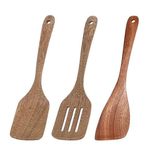 3 Pack Wooden Spatula for Cooking 12 Inches Paddle, Turner, Slotted Spatula, Cooking Utensils for Nonstick Cookware, Kitchen for Fish, Eggs, Pancakes - Image 1