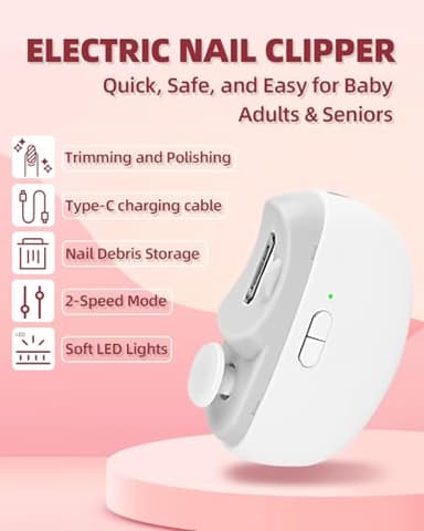 CCMADE 2025 Upgraded Electric Nail Clipper, 3 in 1 Automatic Nail Trimmer and Polisher with LED Light & Clip Storage,USB Rechargeable - 2 Speeds Electric Nail File for Baby, Adults, Seniors - Image 2
